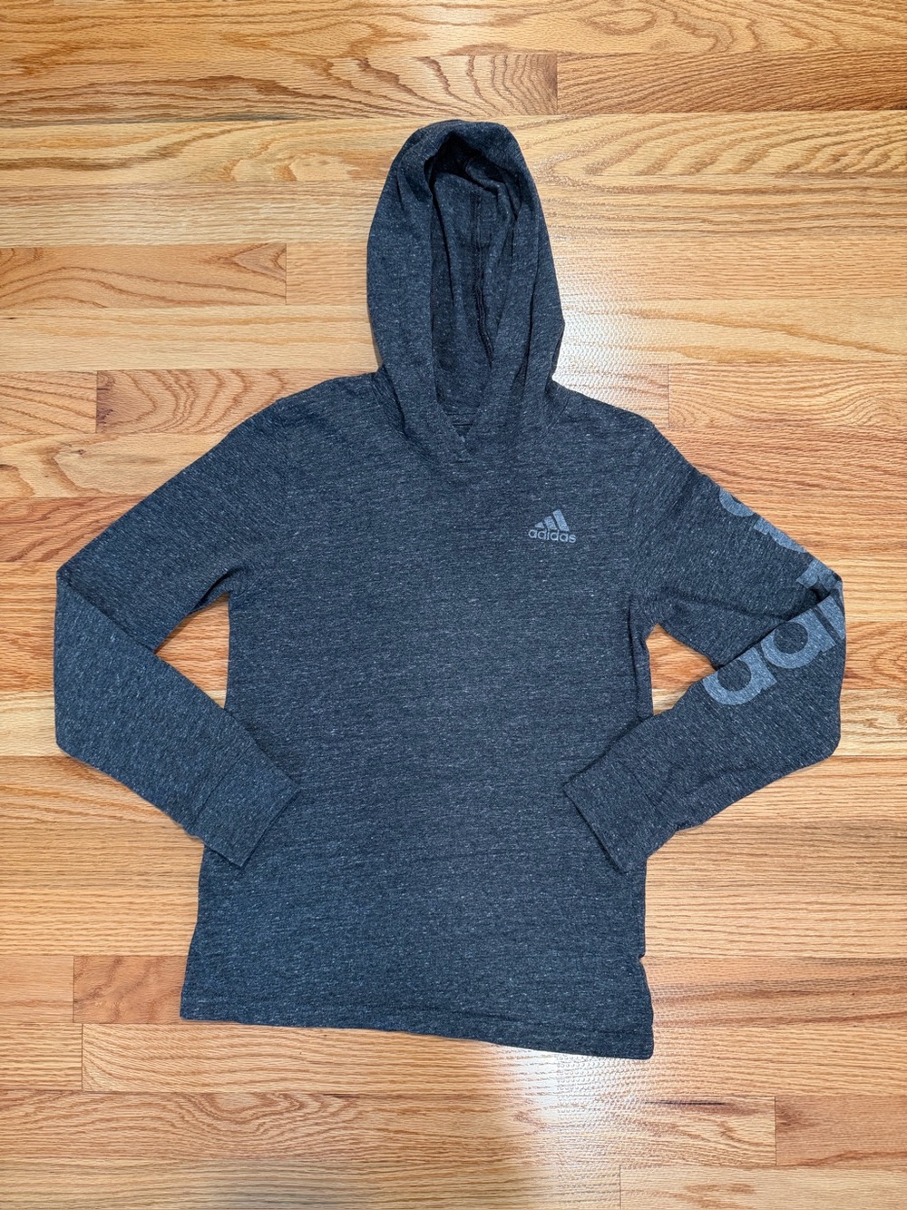 Adidas Lightweight Logo Sleeve Hooded T-Shirt Gray Size M